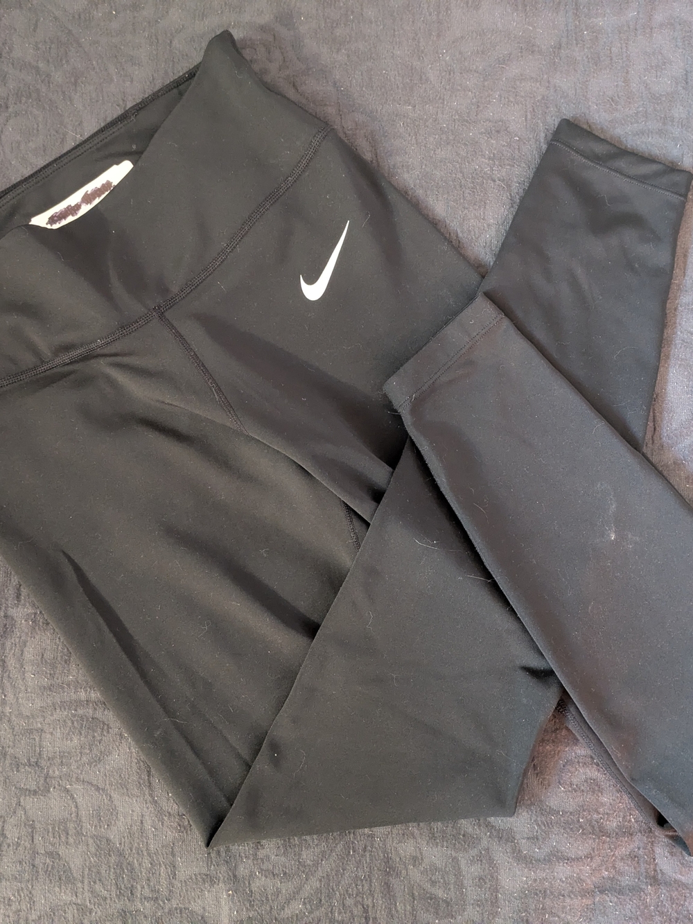 Nike Women's Black Leggings with White Swoosh - Size Small